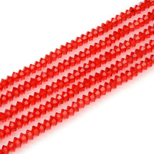 200pcs Creative Club Faceted Flat Bicone Rondelle Crystal Glass Beads #5305, Light Siam Red, 6x4mm Small, Hole ID 1mm, CC3R606