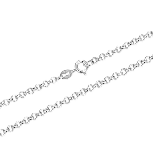 1pc 925 Sterling Silver Rolo Link Chain Necklace, Tarnish Resistant Rhodium Plated, 3mm, Sturdy Thick, Length Selections: 16/18/20/26/28 inch