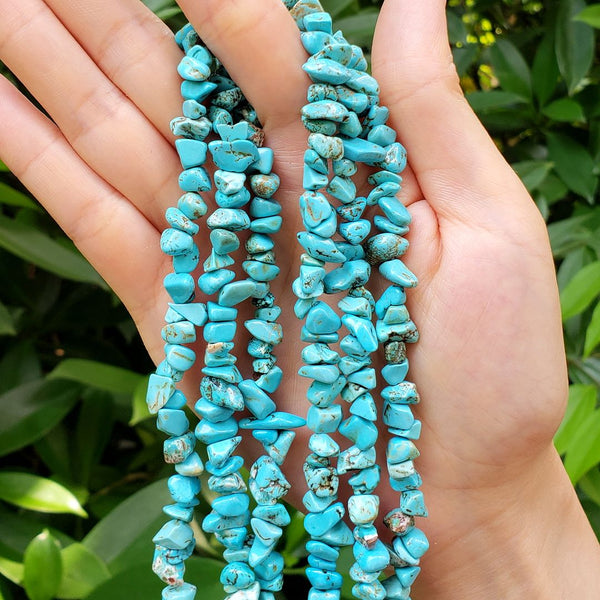 Natural Turquoise Blue Howlite Gemstones Chip Beads, Free Form, 5mm-8mm, Hole ID 1mm, 1 Strand/31 Inch, GZ1-24