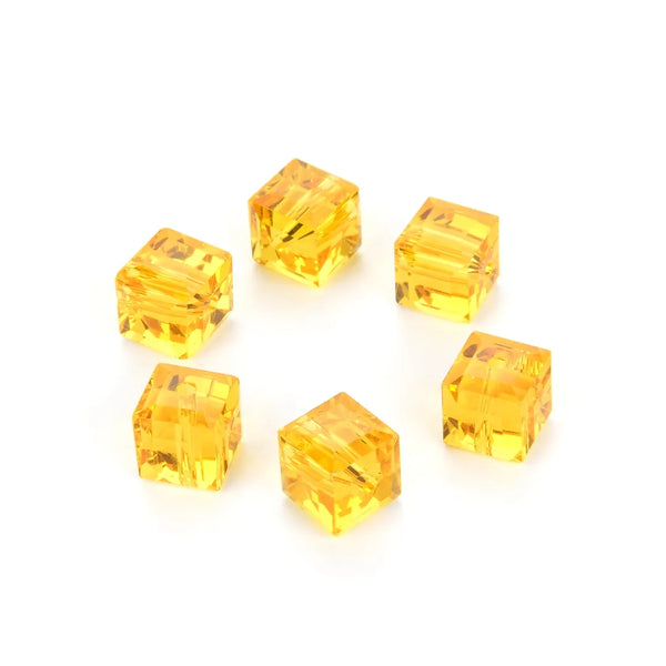 24pcs Adabele Austrian Faceted Cube Crystal Beads #5601, Light Topaz Yellow, Size Selections: 4mm/6mm/8mm