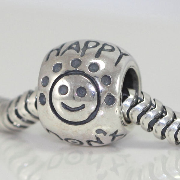 1pc Solid 925 Sterling Silver Dont worry Be Happy Charm Bead, Compatible with Pandora All Other Charm Bracelet, EC228