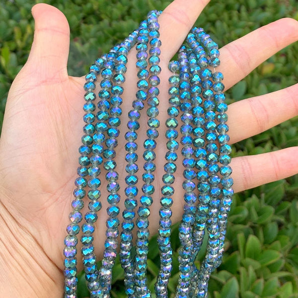 500pcs Creative Club Faceted Rondelle Crystal Glass Beads, Green Peridot Shimmer, 6x4mm, Hole ID 1mm, CCR636