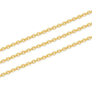 16.5 Feet Tarnish Resistant Oval Ring Rolo Cable Chain Link, 18K Yellow Gold Plated Brass, Size Selections: 3x2.5mm, 3.5x3mm, 4.3x3.3mm