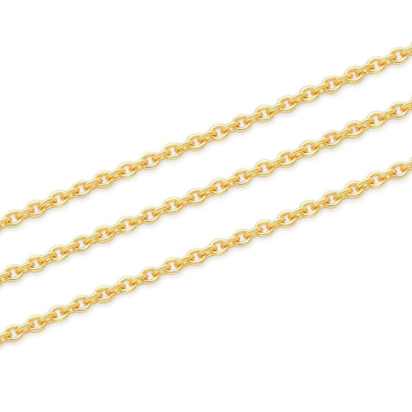 16.5 Feet Tarnish Resistant Oval Ring Rolo Cable Chain Link, 18K Yellow Gold Plated Brass, Size Selections: 3x2.5mm, 3.5x3mm, 4.3x3.3mm