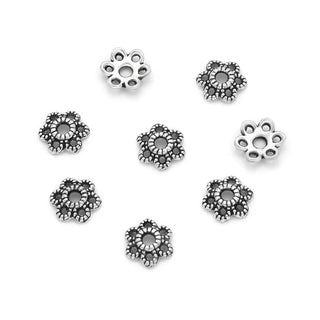 200pcs Textured Filigree Flower Bead Caps, 6mm Small Bead End Caps, Antique Silver, MC-AB16