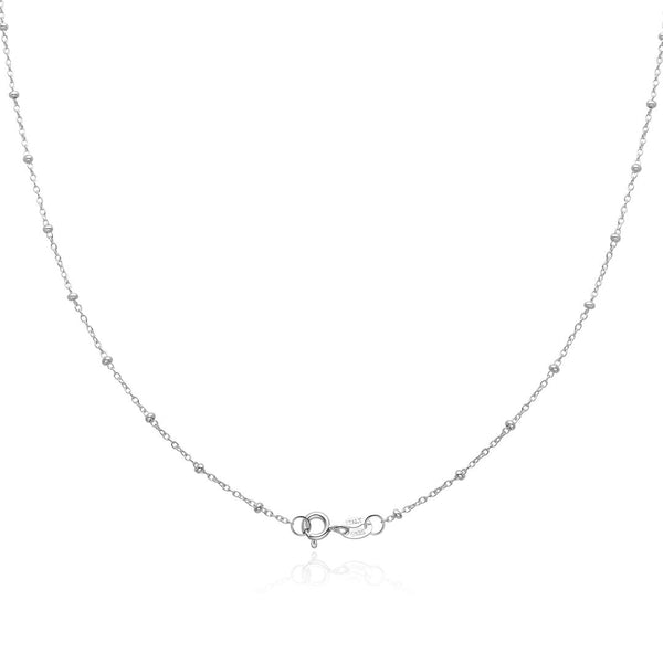 1pc 925 Sterling Silver Bead Station Cable Link Chain Necklace, 1.8mm Beads, Thin Small, Length Selections: 16/18/20/22/24/26/28/30 Inch