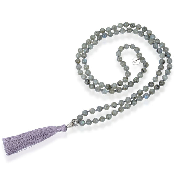 Adabele Premium 108 Mala Bead Tassel Necklace, 8mm Natural Grade A Labradorite Gemstone, Buddhist Japa Prayer Beaded Jewelry RGN2