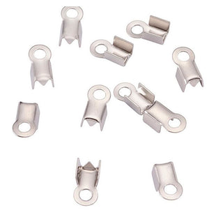 100pcs Fold Over Cord End Caps, Tube Crimp Ends, Sterling Silver Plated Brass, Size Selection: 7.3mm/9mm