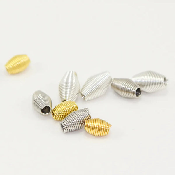 100pcs Oval Bicone Wire Coil Spring Beads, Sterling Silver Plated Brass, 8x5mm, Hole ID 1.3mm, CF111-S