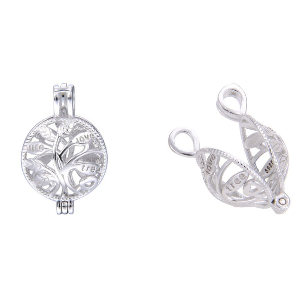 1pc 925 Sterling Silver Love Tree of Life Bead Cage, Tarnish Resistant, Used for 4 - 6mm Small Bead Pearl Stone Pendant, SS389