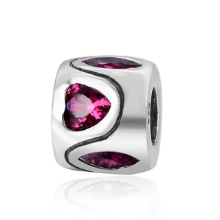 Real 925 Sterling Silver Heart Bead, July Birthstone Charm Bead, Cubic Zirconia CZ Ruby...