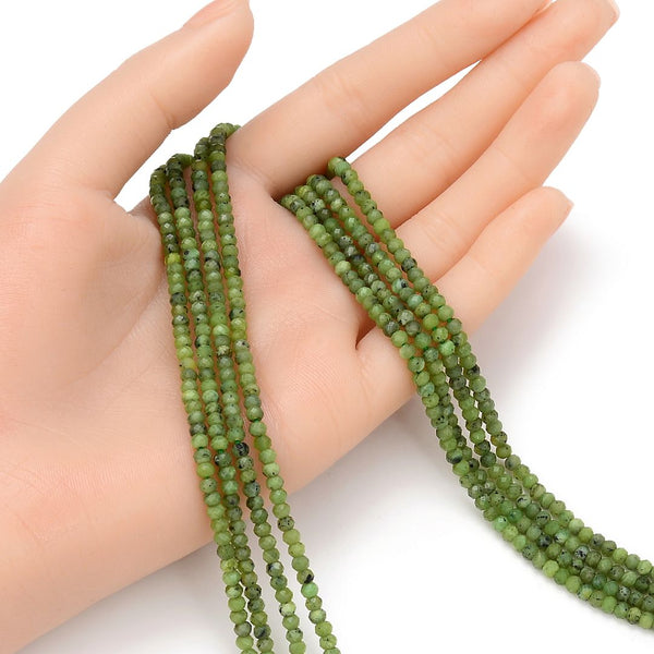 Natural Green Canadian Nephrite Jade Gemstone Tiny Small Faceted Rondelle Beads, 3x2mm, Hole ID 0.65mm, 15 Inch/1 Strand, GK-A4