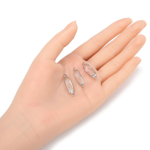 10pcs Grade A April Diamond Clear Rectangle Bar Birthstone Links, Sterling Silver Plated Brass, 21x7mm, CCP9-S4