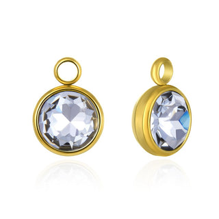 10pcs Grade A March Aquamarine Blue Birthstone Charm Drops, 18K Yellow Gold Plated Stainless Steel, Tarnish Resistant, 6mm, CCP33-3