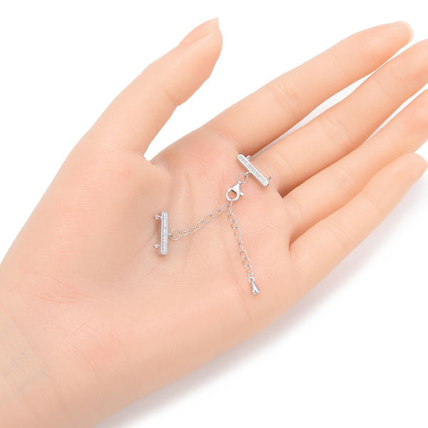1 Set 925 Sterling Silver 2 Strands Clasp, Adjustable Chain, Cubic Zirconia CZ Diamond, Tarnish Resistant Rhodium Plated, SS394
