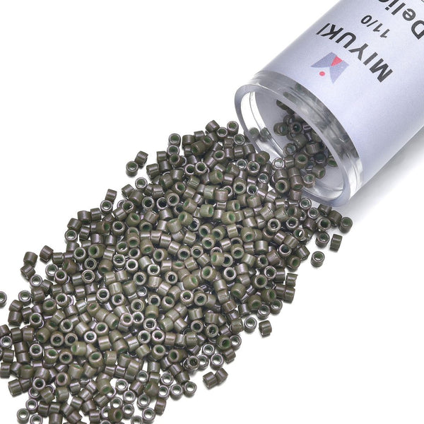 7.5g Miyuki Delica 11/0 Seed Beads, Opaque Olive Drab DB657