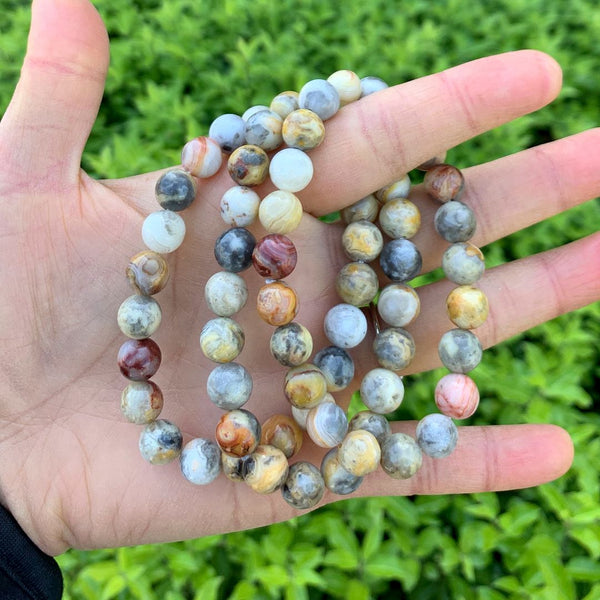 1 Strand Stretch Natural Crazy Lace Agate Beaded Gemstone Bracelet, 8mm Bead, Length Selections: 7 inch/7.5 inch/8 inch/8.5 inch