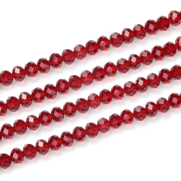140pcs Creative Club Faceted Rondelle Crystal Glass Beads, Siam Red, 8x6mm, Hole ID 1.1mm, CCR805