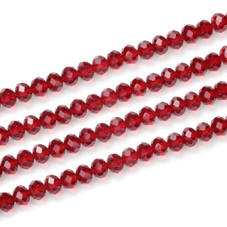 500pcs Creative Club Faceted Rondelle Crystal Glass Beads, Siam Red, 6x4mm, Hole ID 1mm, CCR605