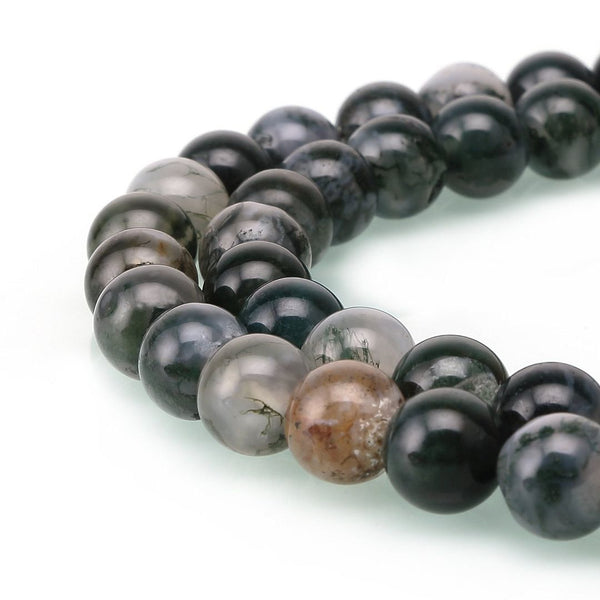Natural Moss Agate Gemstone Round Beads, 15 Inch/1 Strand, Size Selections: 4mm/6mm/8mm/10mm