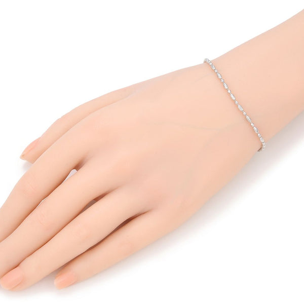 1pc 925 Sterling Silver Beaded Chain Bracelet, 4x2mm Oval Beads & 2mm Small Beads, Tarnish Resistant White Gold Plated, Length Selections: 7 inch/7.5 inch/8 inch