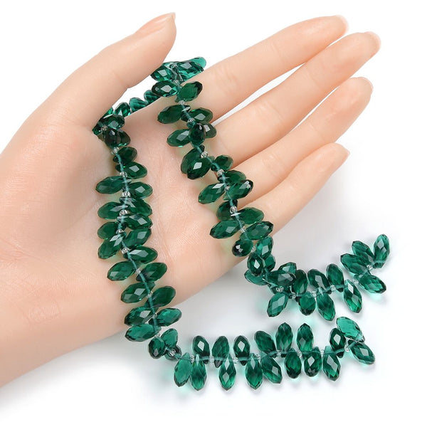 200pcs Creative Club Faceted Teardrop Briolette Crystal Glass Beads, Pendant Drop, Emerald Green, 12x6mm, Hole ID 1mm, CCT2-24