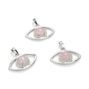 2pcs Natural Pink Rose Quartz Gemstone Pendants, 33x18mm Evil Eye Stone Drops, G2P-L3