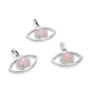 2pcs Natural Pink Rose Quartz Gemstone Pendants, 33x18mm Evil Eye Stone Drops, G2P-L3