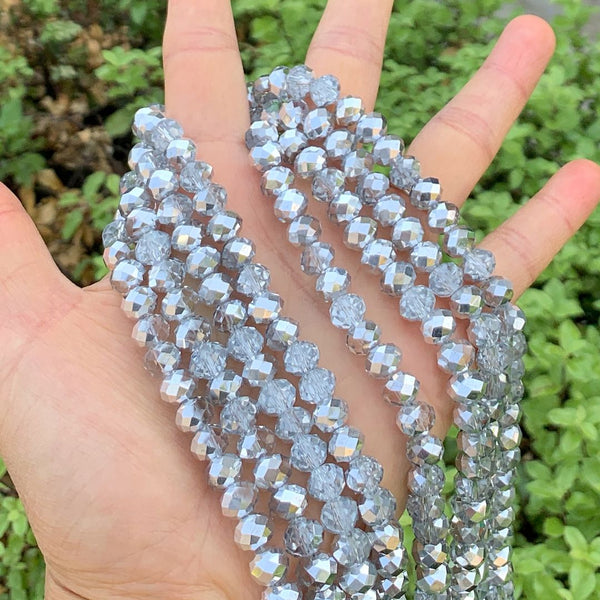140pcs Creative Club Faceted Rondelle Crystal Glass Beads, Silver Shade, 8x6mm, Hole ID 1.1mm, CCR832