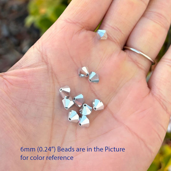 100pcs Preciosa Faceted Bicone Crystal Beads, Crystal Labrador Silver (Full-Coat), Size Selections: 3mm/4mm/6mm