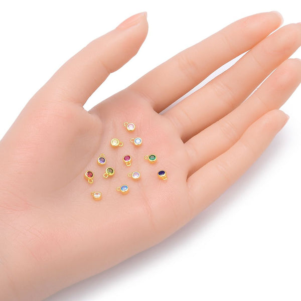 2pcs 925 Sterling Silver 4mm Tiny February Birthstone Charm Drop Pendants, Real 18K Yellow Gold Plated, Amethyst Purple Cubic Zirconia Gemstone, SXP3-2