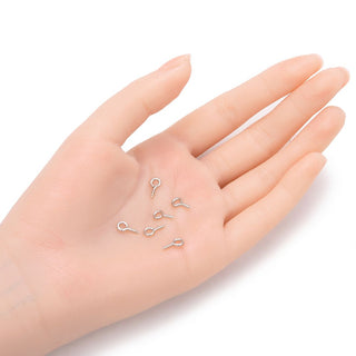 100pcs Glue On Screw Eye Pin Bail Jump Ring Loop, Pendant Connector, 18K White Gold Plated Brass, Size Selections: 8x4mm/10x5mm