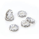 50pcs Grade A Large Hole Crystal Rhinestone Rondelle Beads, Sterling Silver Plated Brass, 12mm, Hole ID 5mm, CF2-12