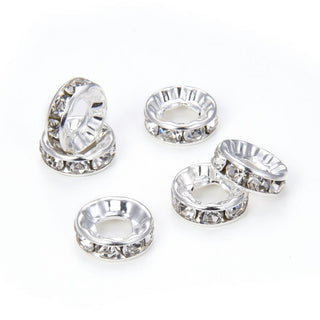 50pcs Grade A Large Hole Crystal Rhinestone Rondelle Beads, Sterling Silver Plated Brass, 12mm, Hole ID 5mm, CF2-12