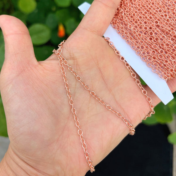 33 Feet Oval Ring Rolo Cable Copper Chain Link, Bright Coppery, 4.1x3.3mm, CW10-B3