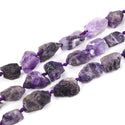 Natural Raw Dark Purple Amethyst Crystal Gemstone Beads, Large Drilled Rough Nugget Stone, 15 Inch GA-C3