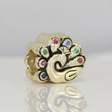 1pc Solid 925 Gold Plated Sterling Silver Peacock Cubic Zirconia Gemstone Charm Bead, Compatible with Pandora All Other Charm Bracelets, EC2-P2