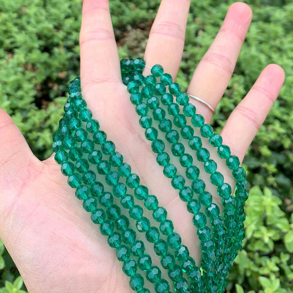 200pcs Creative Club Faceted Round Crystal Glass Beads, Emerald Green, 6mm (0.24 inch), Hole ID 1mm, CC2R624