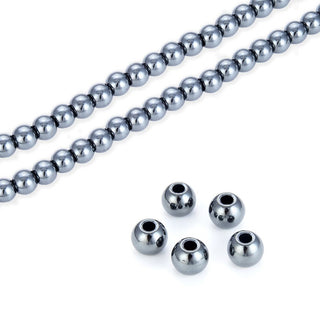 Grade A Natural Black Hematite Gemstone Large Hole Round Beads, 15 Inch/1 Strand, 8mm, Hole ID 2.8mm, GFC-L8