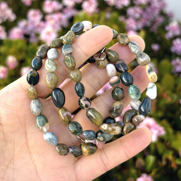 1 Strand Stretch Natural Multi-color Ocean Jasper Free Form Gemstone Bracelet, 5-8mm Small Beads, Length Selections: 7 inch/7.5 inch