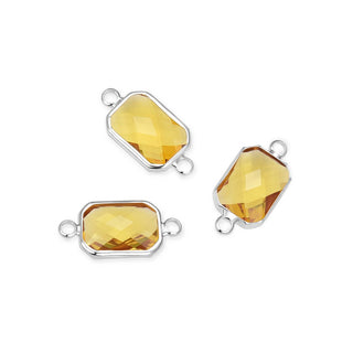10pcs Grade A November Topaz Yellow Birthstone Rectangle Radiant Cut Links, Sterling Silver Plated Brass, 14mm, CCP12-S11