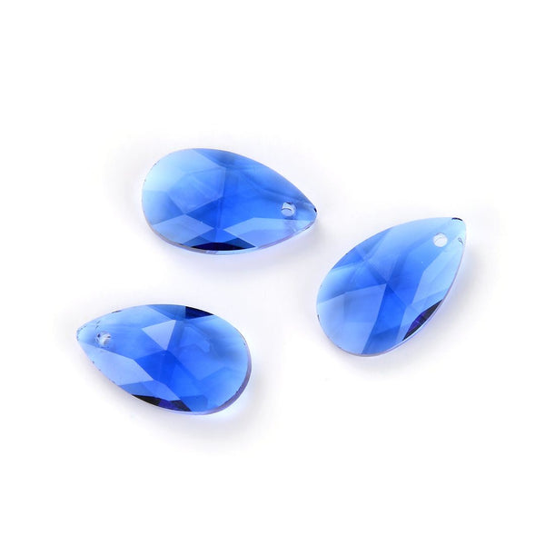 20pcs Creative Club Faceted Crystal Glass Pear Chandelier Pendant Drops, December Light Blue Birthstone, 22x13mm Large, Hole ID 1mm, CCE-14