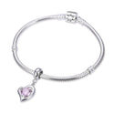 1pc 925 Sterling Silver Love Heart October Birthstone Charm Drop, Pink Tourmaline Cubic Zirconia CZ, 26mm (1 inch) Long, Hole ID 4.5mm, EC1-E10