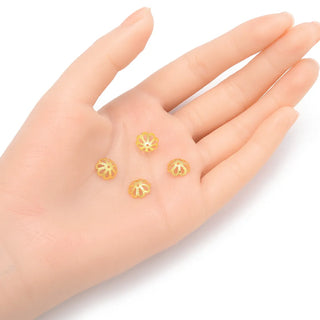 200pcs Filigree Flower Bead Caps, 18K Yellow Gold Plated Bead End Caps, Size selections: 6mm/8mm/10mm