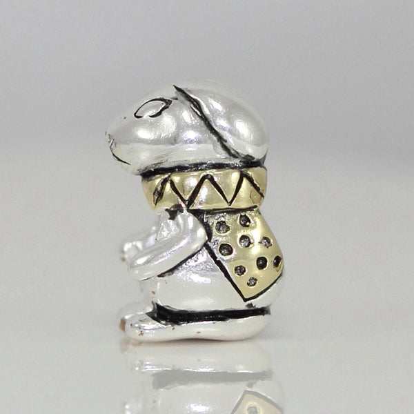 1pc Real Solid Sterling Silver Rabbit Charm Bunny King in Gold Jacket Bead, Compatible with Pandora All Other Charm Bracelets, EC486