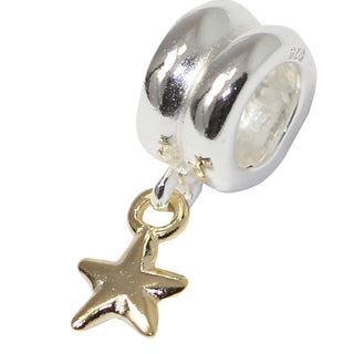 Solid 925 Sterling Silver Cute Gold Star Bead Charm