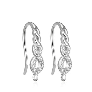 4pcs 925 Sterling Silver Fancy Earring Hooks, 12 Cubic Zirconia CZ, Tarnish Resistant Rhodium Plated, 16mm, SS463