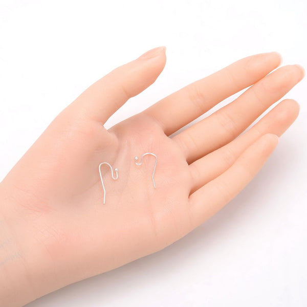 100pcs Ball End Fish Earring Hooks, Sterling Silver Plated Brass, 0.75mm/21 Gauge, 20mm Long CF206-S