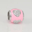 1pc Solid 925 Sterling Silver Pink Heart Love Cubic Zirconia Bead Charm, Compatible with Pandora All Other Charm Bracelet, EC77