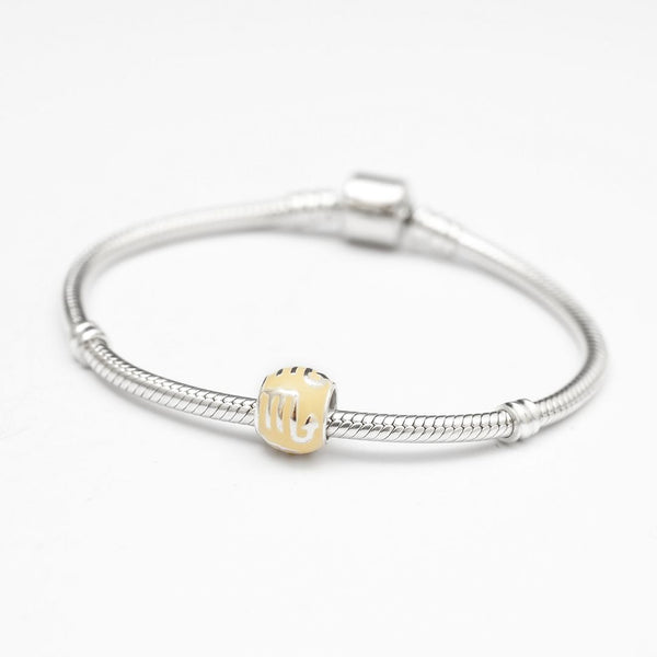 1pc 925 Sterling Silver Scorpio Zodiac Sign Bead Charm Yellow Enamel, Compatible with Pandora All Other Charm Bracelets, EC56